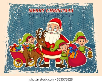 vector illustration of Santa Claus with Elf for Merry Christmas holiday celebration background