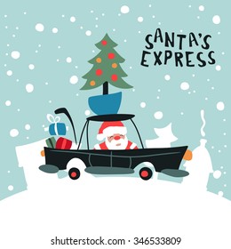 Vector Illustration Of Santa Claus Express drive the car