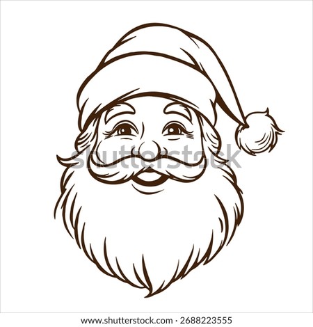 Vector illustration of Santa Claus face with smiling expression, traditional Christmas character wearing festive hat, vintage holiday design perfect for greeting cards, posters and decorations