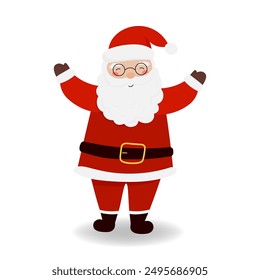 Ilustración vectorial de Santa Claus en estilo plano. El personaje lindo está aislado en un fondo blanco para diseños festivos de vacaciones. Concepto de Navidades y vacaciones de Nuevo año