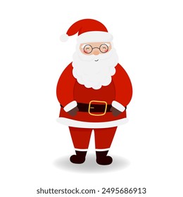 Vector illustration of Santa Claus in flat style. The cute character is isolated on a white background for festive holiday designs. Concept of Christmas and New Year holiday