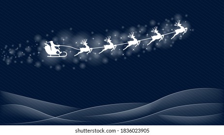 Vector illustration of Santa Claus flying in a sleigh through the night sky