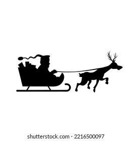 vector illustration of santa claus and flying reindeer in black color for christmas theme