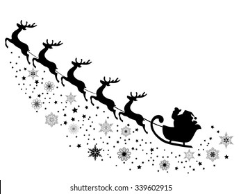 Vector Illustration Of Santa Claus Flying With Reindeer