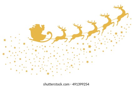 vector illustration of Santa Claus flying with reindeer golden