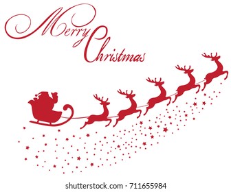 vector illustration of Santa Claus flying with reindeer Christmas background.