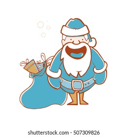 Vector Illustration of Santa Claus with full sack of gifts. Picture isolate on white background