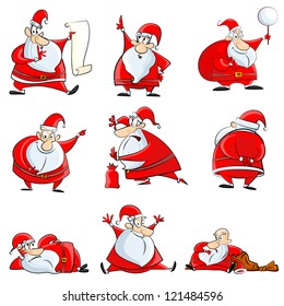 vector illustration of Santa Claus in funny expressions