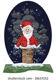 vector illustration of Santa Claus getting stuck in the top of a chimney