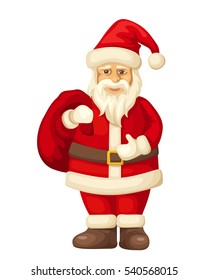 Vector illustration of Santa Claus with gift bag isolated on a white background.