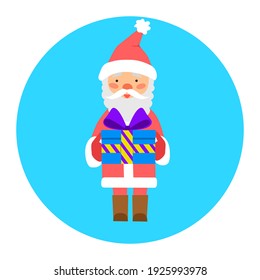 Vector illustration of Santa Claus giving a gift with a bow. The motives of the Christmas, holiday, winter holidays, new year