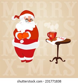 vector illustration Santa Claus in glasses made coffee