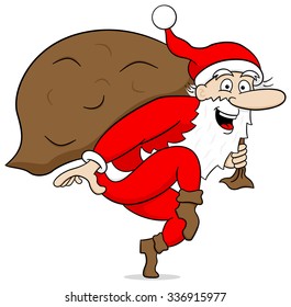 vector illustration of a santa claus goes on tiptoe