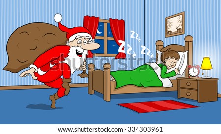 vector illustration of a santa claus goes on tiptoe