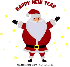 Vector illustration of Santa Claus with Happy New Year text 