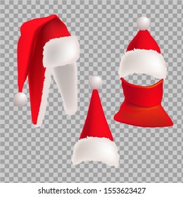 
Vector illustration of Santa Claus hat options. Image of christmas clothing attributes.