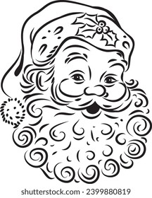 Vector illustration of Santa Claus head one line