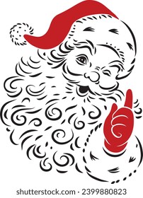 Vector illustration of Santa Claus head one line