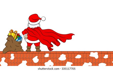 vector illustration of santa claus hero at work on a roof