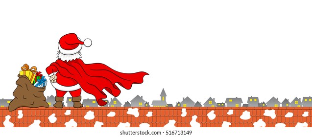 vector illustration of santa claus hero at work on a roof