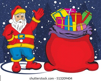 Vector illustration of a Santa Claus with his bag full of gifts