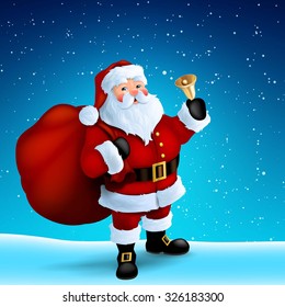 Vector Illustration of Santa Claus Holding a Bell