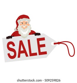 Vector Illustration of Santa Claus Holding a Big Tag Sale