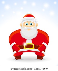 Vector Illustration of Santa Claus on winter background with snow