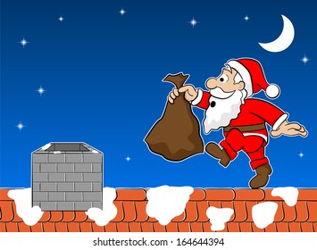 vector illustration of santa claus on the rooftop