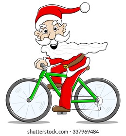 vector illustration of santa claus on bicycle 