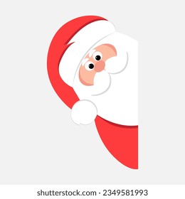 Vector illustration of Santa Claus peeking around the corner.