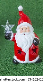 Vector illustration Santa Claus pixel on green background