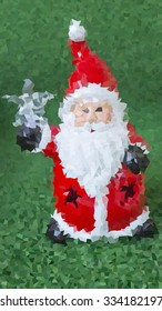 Vector illustration Santa Claus polygon on green background. 