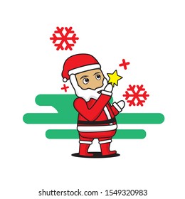 Vector illustration of Santa Claus putting p a star christmas tree