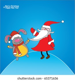 vector illustration of Santa Claus and rabbits