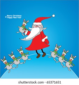vector illustration of Santa Claus and rabbits