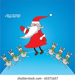 vector illustration of Santa Claus and rabbits