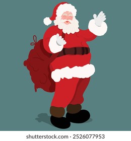 Vector illustration Santa Claus with a red gift bag 