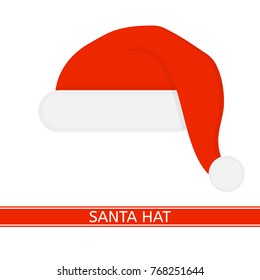 Vector illustration of Santa Claus red hat isolated on white background. Christmas costume in flat style.