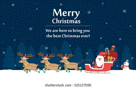 Vector illustration - Santa Claus with Reindeer Sleigh