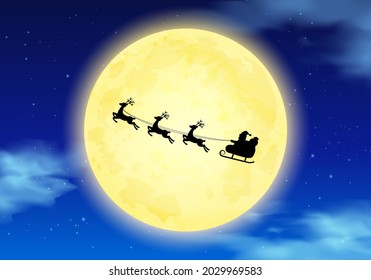 Vector illustration of Santa Claus riding on a sleigh and the Christmas night sky (background)