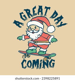 Vector illustration of a Santa Claus riding a skateboard cartoon drawing and graffiti lettering