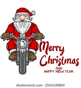 vector illustration of Santa Claus riding a motorbike