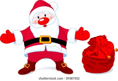 Vector illustration of Santa Claus with sack of gifts
