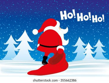 Vector illustration. Santa Claus shouts Ho Ho Ho!