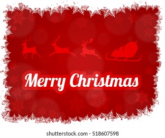 Vector illustration of Santa Claus silhouette with sleigh and three rein-deers. Red background