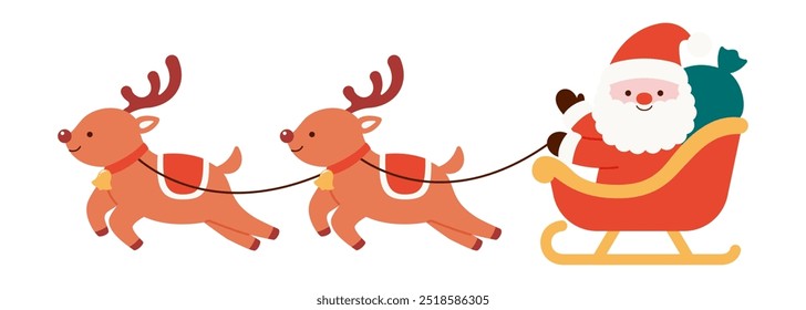 vector illustration of Santa Claus sleigh with reindeers isolated on white for banners, cards, flyers, social media wallpapers, etc.