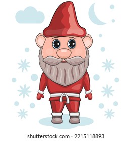 Vector illustration of Santa Claus and snowflakes on a white background.
