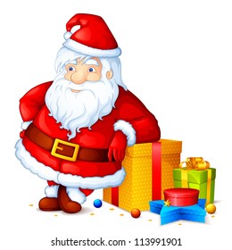 vector illustration of Santa Claus standing with Christmas gift