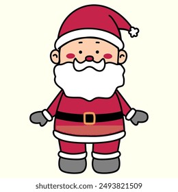 Vector illustration of santa claus standing with both hand on the side , isolated on light yellow background